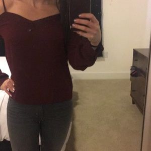 Express wine red off the shoulder top